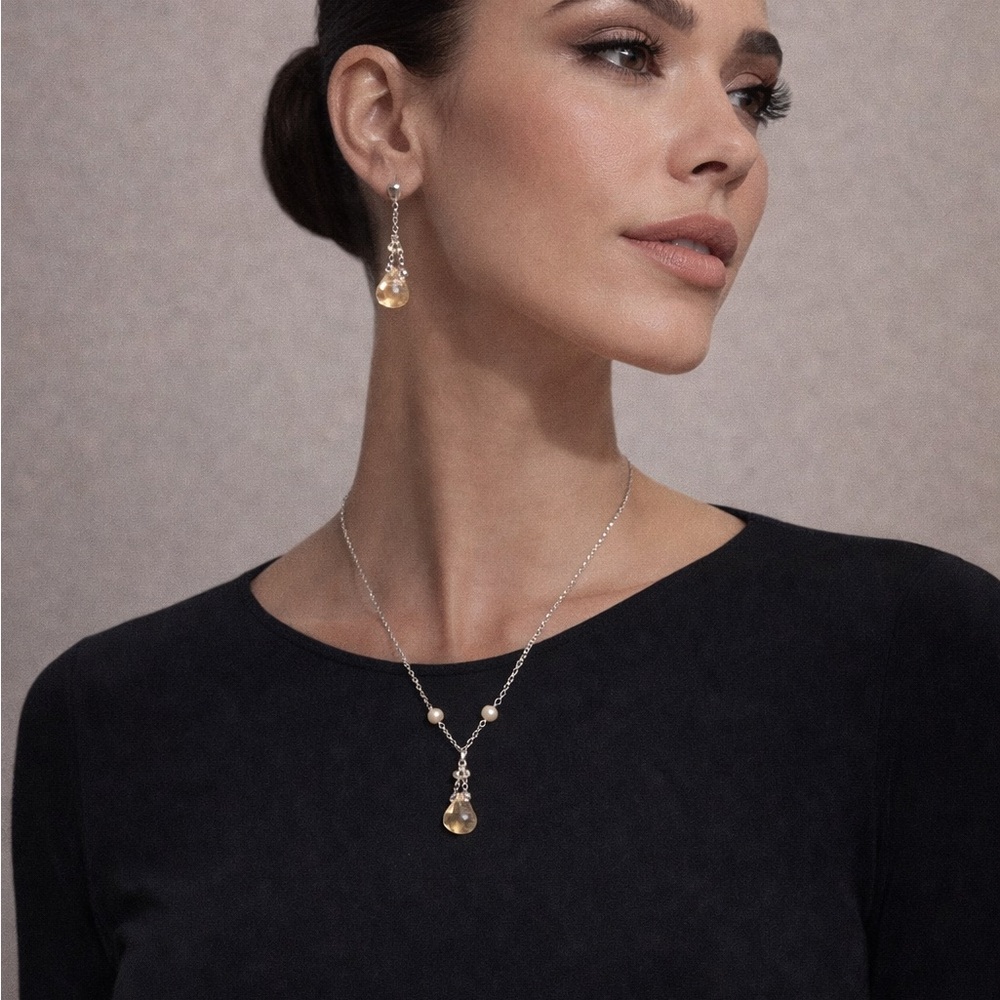 Elegant Silver and Gold Drop Necklace and Earring Set